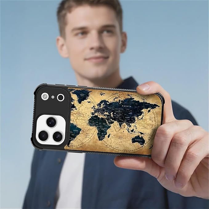 for iPhone 17 Pro Max Case,for MagSafe Graphic Design for Girl Boy Soft Silicone Hard Acrylic Shock Protection Designed for iPhone 17 Pro Max Brown World Map Pattern