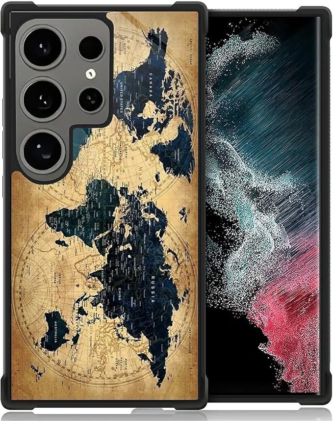 for Samsung Galaxy S24 Ultra Case, Brown World Map Pattern Graphic Design Girl Boy Soft Silicone Hard Acrylic Shock Protection for Samsung Galaxy S24 Ultra