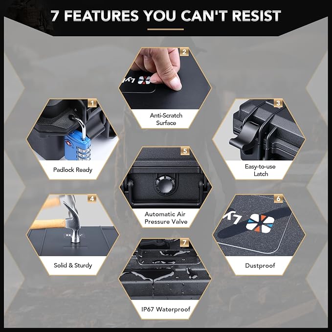 Lykus HC-2510 Waterproof Hard Case with Foam, Interior Size 9.8x7.5x3.7 inch, Suitable for Osmo Pocket/Action/Mobile, Insta360 X5/Ace Pro/Go, GoPro Hero, Coins, Small Electronics and More
