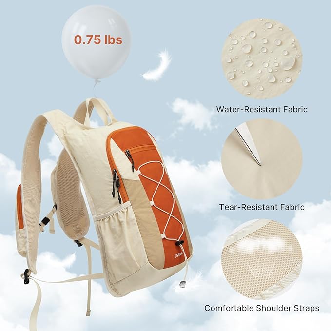 G4Free 20L Hiking Backpack Lightweight Daypack with Phone Pocket Small Packable Foldable Hiking Bag for Women Men, Orange+Beige
