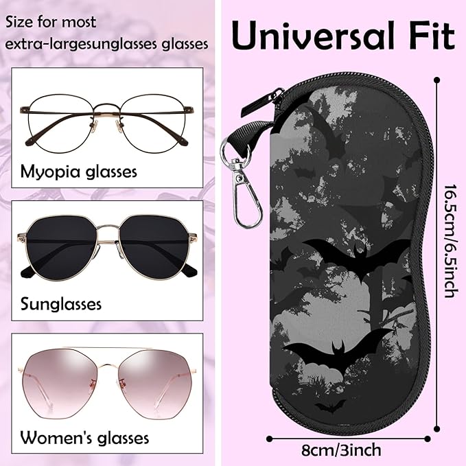 Glasses Case Sunglasses Eyeglass Soft Case Zipper Light Neoprene Pouch with Metal Belt Clip Aesthetic Cute Women Men