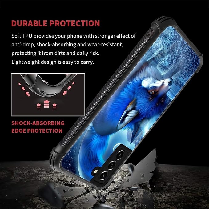 for Samsung Galaxy S21 Case, Snowy Mountain Fox Lake Pattern Graphic Design Girl Boy Soft Silicone Hard Acrylic Shock Protection for Samsung Galaxy S21