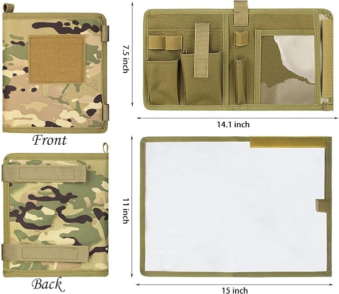 Tactical Map Case Multifunctional Map Pouch with Pen EDC Tool Holder Map Protector Foldable Map Storage Bag with Clear Window for Reading Map while Outdoors or Hiking (CP)