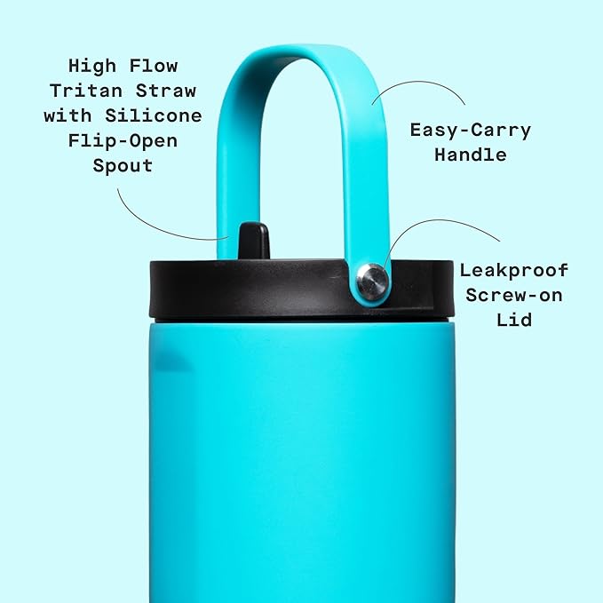 Corkcicle Go Cup XL - Leak-Proof Travel Tumbler - Triple Insulated Stainless Steel Water Bottle - Easy-Carry Handle - Summer Drinkware Gift - Keeps Drinks Ice Cold - 30 oz - Capri Blue
