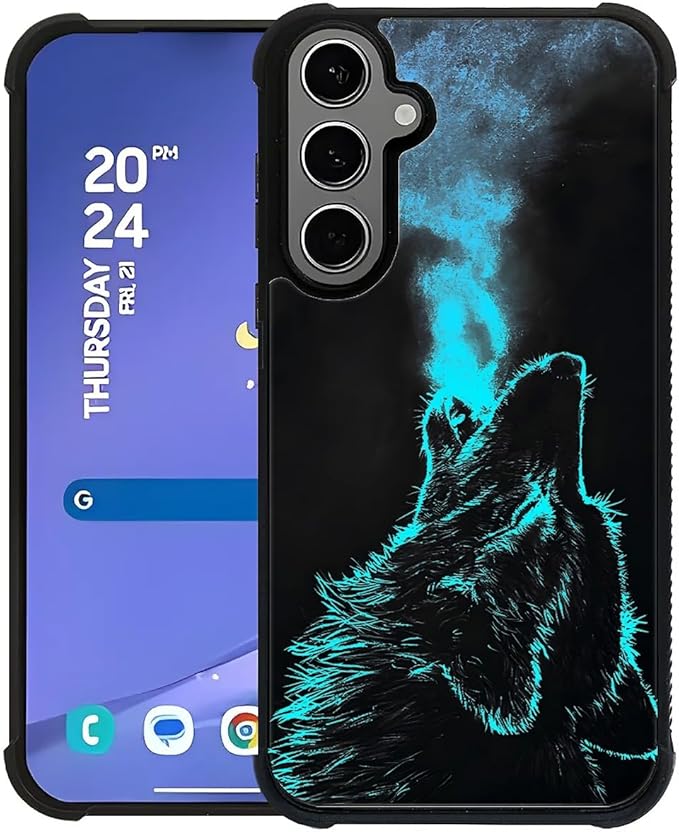 for Samsung Galaxy S24 S25 Plus Case, Blue Breathing Wolf Pattern Graphic Design Girl Boy Soft Silicone Hard Acrylic Shock Protection for Samsung Galaxy S24 S25 Plus