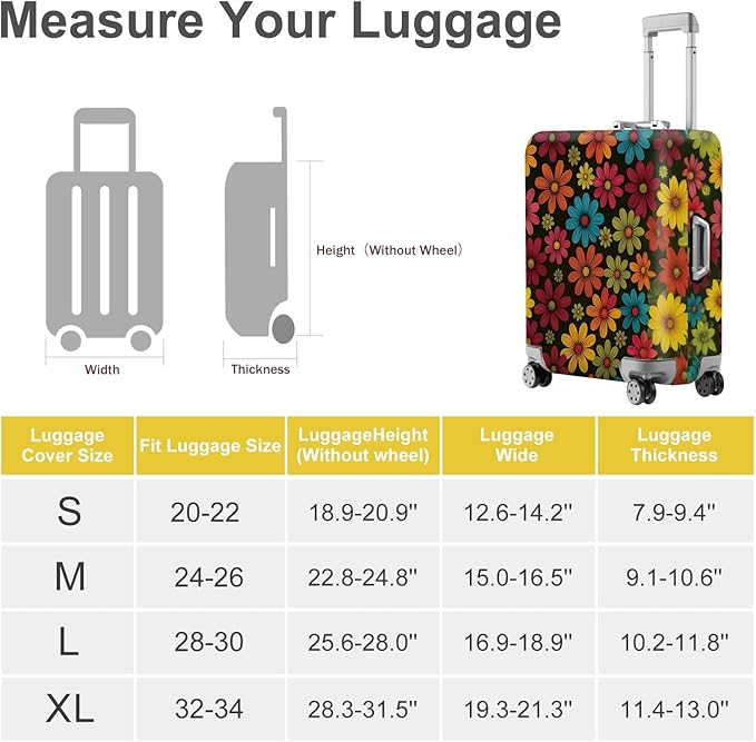 ANNA QUEEN Colorful Flower Luggage Cover, Retro Floral Suitcase Protector, Stretchable Washable Cover for 20-22 Inch Luggage