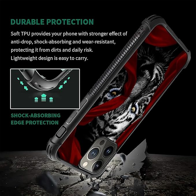 for iPhone 16 Pro Case, Red Ribbon Tiger Pattern Graphic Design Girl Boy Soft Silicone Hard Acrylic Shock Protection for iPhone 16 Pro