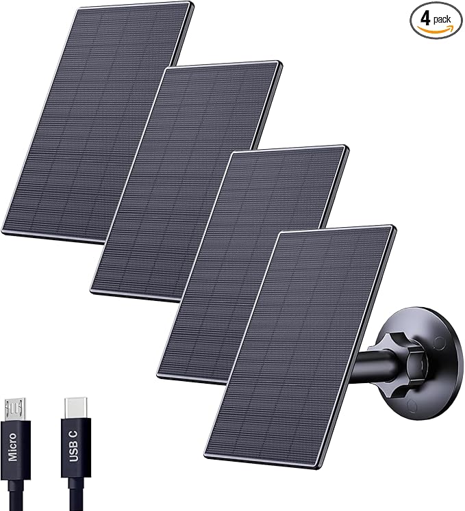 Zivif Solar Panel for Security Camera, 2W USB Solar Panel, Solar Charger Compatible for Rechargeable Battery Security Camera, USB C Solar Outdoor Camera with 360° Adjustable Mount, Black (4 Pack)