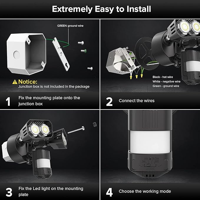 SANSI 28W 3500LM Motion Sensor Outdoor Lights, Outdoor Motion Sensor Light Security Lights Detector with 4 Mode 350W Equiv 5000K, IP65 Waterproof for Soffit, Garage, Yard (Black) Hardwired