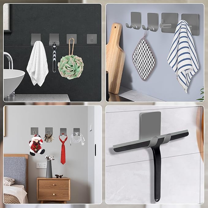 CGBE Razor Holder for Shower, 4 Packs Shaver Holder and Hooks, Self Adhesive Wall Mounts for Bathroom, Damage Free - Grey