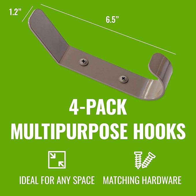 StoreYourBoard 4 Pack Wall Hooks for Hanging, Decorative & Heavy Duty Coat Wall Hooks, Mount, Set Holds 30 lbs Each, Outdoor, 6.5" x 1.2" x 2"