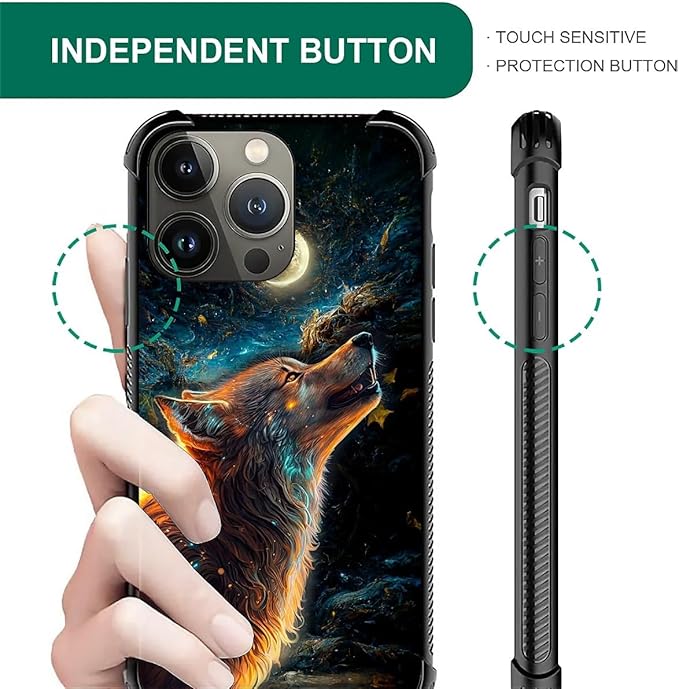 for iPhone 14 Pro Case, Star Cave Hungry Wolf Pattern Graphic Design Girl Boy Soft Silicone Hard Acrylic Shock Protection for iPhone 14 Pro