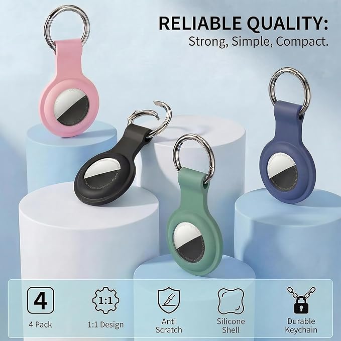 Linsaner [4 Pack] Holder for AirTag 2nd Gen (2026) & 1st Gen, Silicone Case Keychain Key Ring, Protective Cover for Apple for Air Tags, GPS Finder Accessories, Pink/Hot Pink/Deep Purple/Red