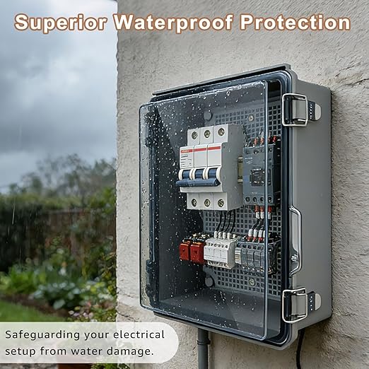 Nineleaf Electrical Junction Box IP67 ABS Plastic WiFi Enclosure with Hinged Cover with Mounting Plate, Wall Brackets, Cable Glands (Clear, 8.7"x6.7"x4.3")