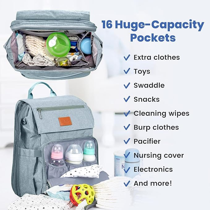 Baby Shower Gifts Diaper Bag Backpack - Large Capacity Baby Bag Backpack, Wide Opening & Easy Access Stylish Baby Diaper Bag - Waterproof, Durable, Travel-Friendly Organizer w/ Foldable Changing Pad