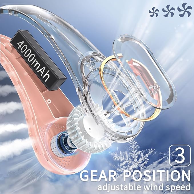 FrSara Neck Fan, Portable Personal Fan Strong Wind, 4000mAh, Air Volume,360° Cooling, No Hair Twisting, Air Volume On 2 Sides, Non-Slip, Quick Charge, Long Use Time, Gift for Women, Men, Birthday