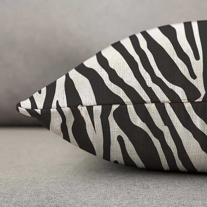 TKS MITLAN Zebra Print Pillow Covers 18 x 18 Inch Black White Leopard Line Stripes Wild Animal Skin Decorative Throw Pillow Covers Linen Cushion Case for Sofa Couch