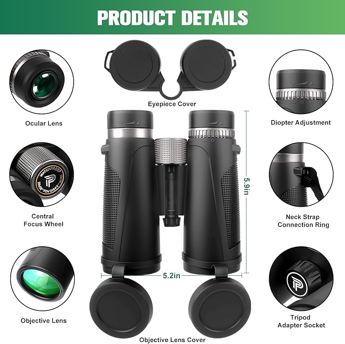 Pankoo 20x56 Binoculars for Adults High Powered - Large View Waterproof Binoculars with Clear Low Light Vision - Compact Binocular Essentials for Hunting Camping Cruise Travel Bird Watching Sports