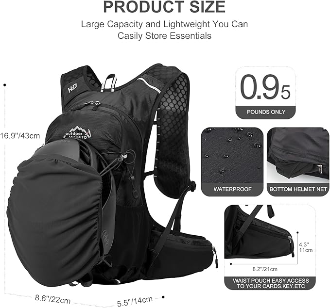 IX INOXTO Hydration Backpack, 18L Lightweight Hiking Backpack with 2L Water Bladder Daypack Women Men, Water Backpack Insulated Hydration Pack for Hiking, Running, Festival, Cycling