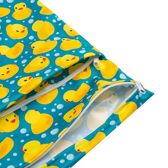 ALVABABY 2pcs Cloth Diaper Wet Dry Bags Waterproof Reusable with Two Zippered Pockets Travel Beach Pool Daycare Soiled Baby Items Yoga Gym Bag for Swimsuits or Wet Clothes L114117