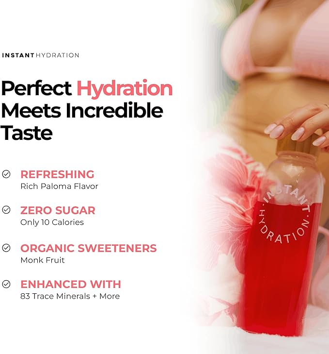 Instant Hydration Sugar Free Electrolytes Powder Packets - Raspberry Electrolyte Drink Mix & Travel Essentials - Post Workout Recovery, Brain Health, Muscle & Tissue Support - 20 Count
