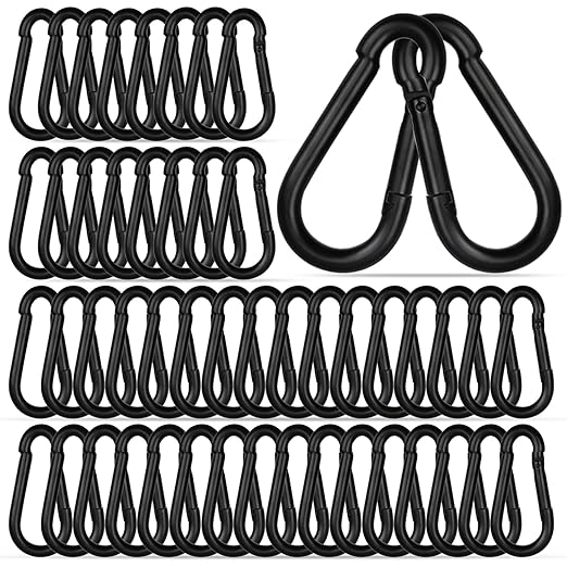 60PCS M5 Heavy Duty Carabiner Clip, 2Inch Snap Hook Quick Link Small Carabiner Clips,Spring Link Buckle for Fishing Camping Hammock Dog Leashes-220LBS Holding Capacity (Black)