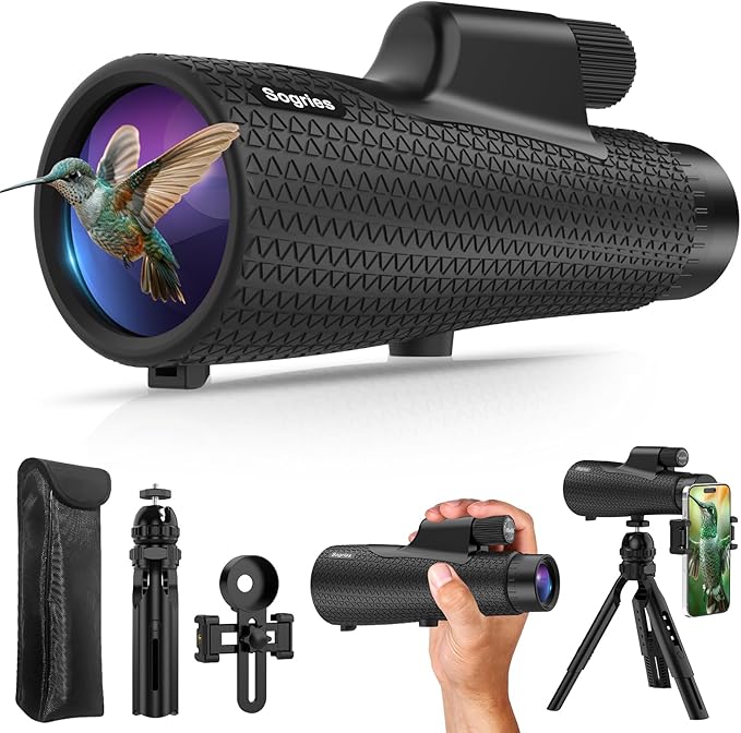 15×55 Monocular Telescope, HD High Powered with Tripod and Phone Adapter, BAK4 Prism, Waterproof & Fogproof, Lightweight for Bird Watching Hunting Hiking and Landscape Photography