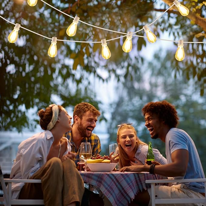 Larkvue 192FT(2x96FT) LED Outdoor String Lights, Linkable Patio Light with 60+3 2700K Waterproof Dimmable Hanging Bulbs for Pergola Cafe Wedding-White