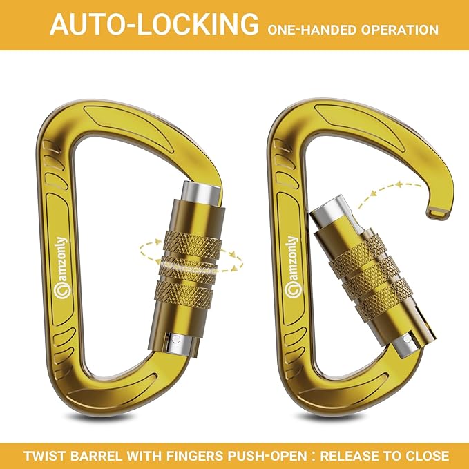 3inch Auto Locking Carabiner Clips Heavy Duty, 12KN /2697lbs Lightweight keychain carabiners, Sturdy Twist Lock Caribeeners for Camping Hiking Hammock Swing Backpack, dog leash and Harness etc