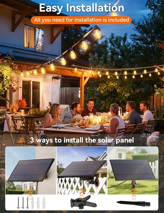 Brightever 200FT Solar String Lights Outdoor Waterproof, Patio Lights Solar Powered with Remote, 72+2 Shatterproof ST38 LED Bulbs, Dimmable&Timable Solar Lights for Outside Wedding Decor