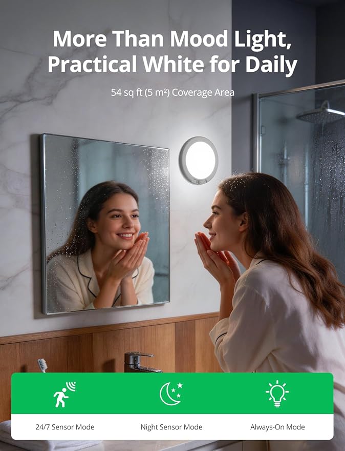 Bojim Rechargeable RGB Waterproof Shower Ceiling Light for Bathroom Inside, 13 Color Changing Motion Sensor Wireless LED Mood Battery Operated Wall Lights with Remote for Bedroom Party