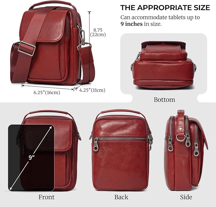 Augus Leather Small Messenger Bag For Men Crossbody Handbag Shoulder Sling Travel Bags for Men Purse Daypack Magnetic Buckle