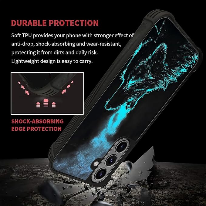 for Samsung Galaxy S26 Plus Case,Graphic Design for Girl Boy Soft Silicone Hard Acrylic Shock Protection Designed for Samsung Galaxy S26 Plus Blue Breathing Wolf Pattern