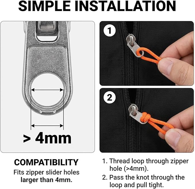 10 Pieces Paracord Zipper Pull Replacement Zipper Pulls Tab 4" Keychain Backpack Lanyards Universal Pulls Nylon Repair Slider Pull Tab Fixer for Backpacks Tents Trolley Traveling Cases Jackets