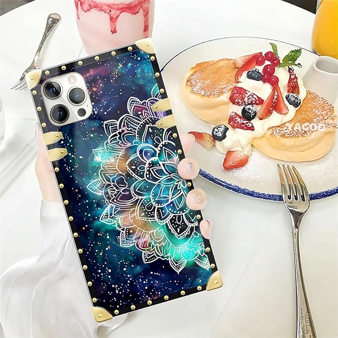 Compatible with iPhone 12 Case, Starry Sky Colourful Mandala Luxury Golden Decoration for Girl Women Soft TPU Shockproof Protective Hard PC Back for iPhone 12 Pro