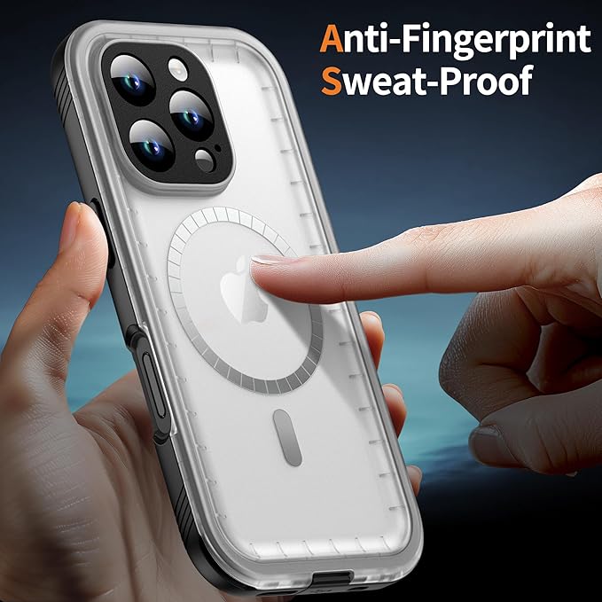 Cozycase for iPhone 16 Pro Max Waterproof Shockproof Dustproof Case [Compatible with MagSafe] - Heavy Duty/360 Full Body/Military Grade/Rugged Built in Screen/Camera Protector Black/Frosted Clear 6.9"