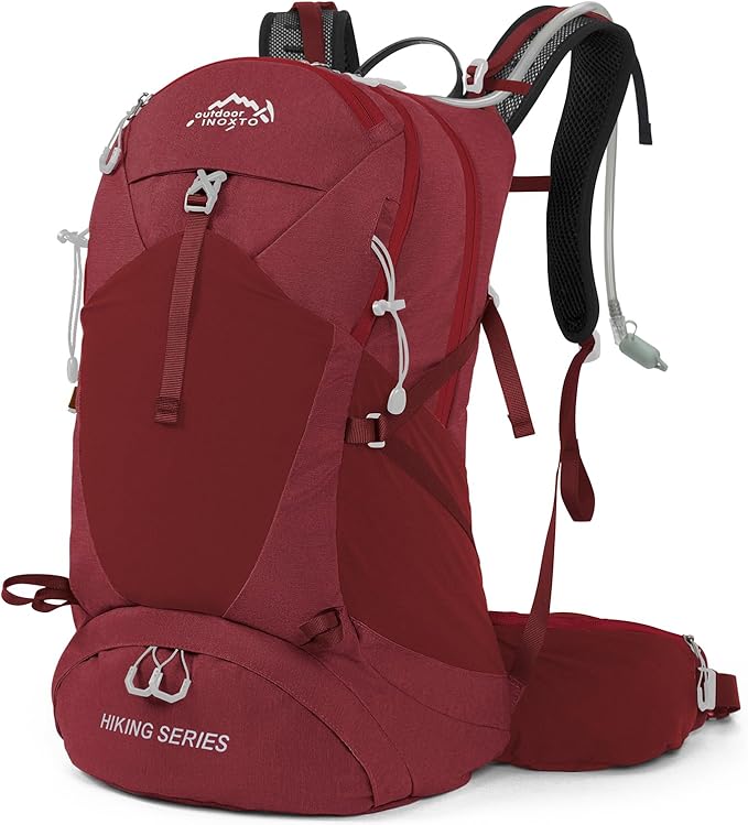 IX INOXTO Hiking Backpack, 26L/40L Waterproof Hiking Daypack with 3L Water Bladder and Rain Cover, Lightweight Travel Camping Backpack for Men Women (Red)