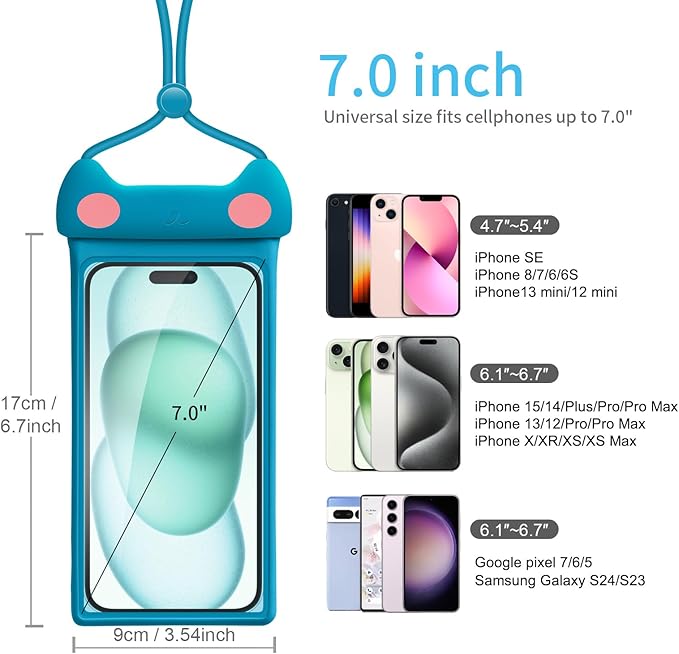 wellhouse 3D Waterproof Phone Pouch with Lanyard,Premium TPU100FT Deep Waterproof Phone Case for iPhone 17 16 15 14 13 12 Pro Max XS Samsung,Snorkeling, Surfing, Kayaking,Skiing,Hot Springs