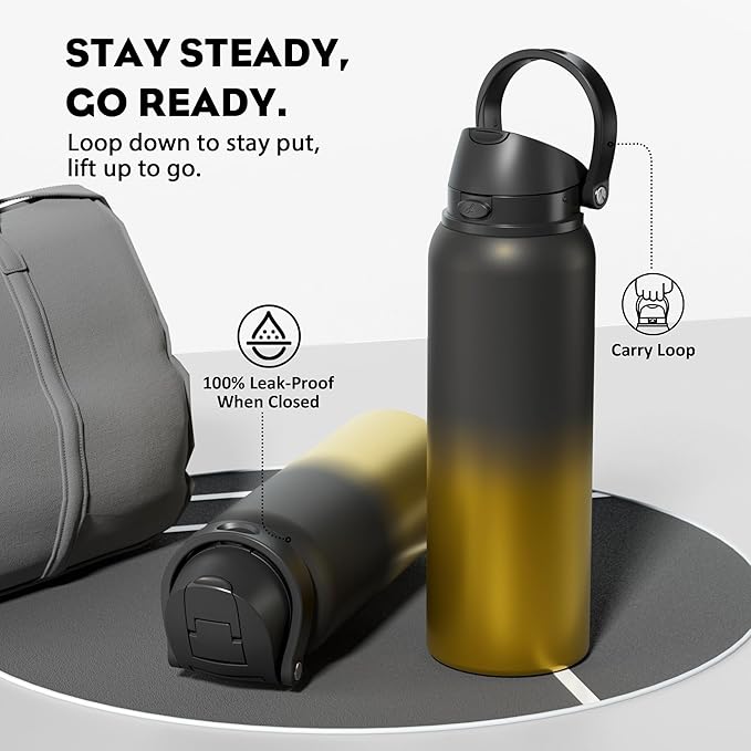 POWCAN 40 oz Insulated Water Bottle: 2-in-1 Push-Button Spout & Quick-Flip Straw Lid, Leakproof, Keep Cold 24Hrs, BPA-Free, Stainless Steel Water Bottle for Sports, School, Travel, Gym, Gift (King)