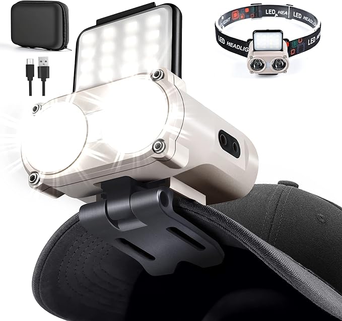 Hopedone LED Hard Hat Light, 800Lumens Rechargeable Dimmable Clip on Cap Lights, 180°Adjustable Hat Flashlight Headlamp Waterproof for Running, Camping, Hunting, Cycling, Emergency
