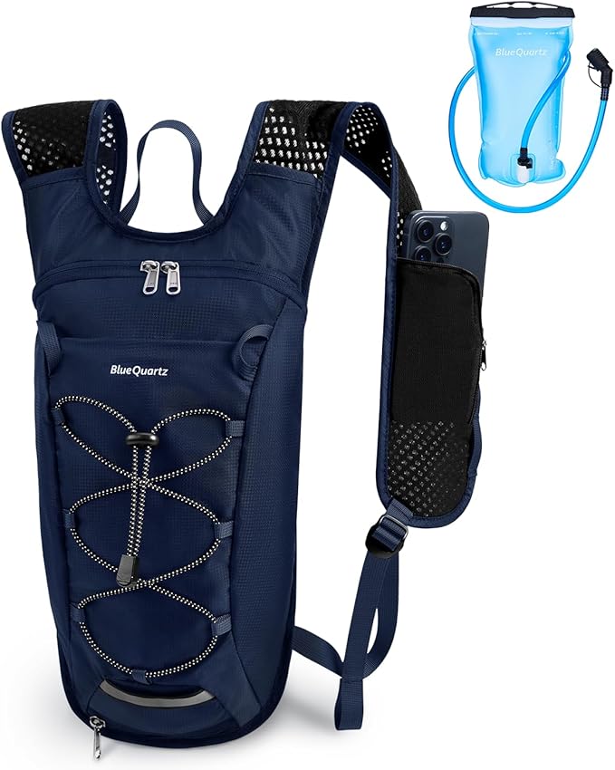Blue Quartz Hydration Backpack with 2L Water Bladder, Hiking Water Backpack for Women Men, Lightweight Cycling Daypack with Phone Pocket & Helmet Net Bag, Hydration Pack for Biking, Running, Skiing
