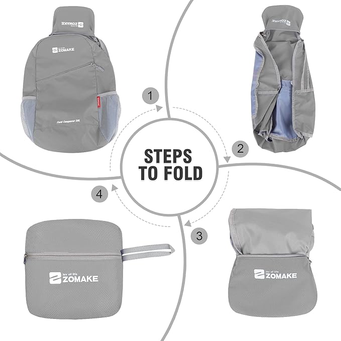 ZOMAKE Lightweight Packable Backpack,Foldable Backpacks Small Daypack for Hiking Water Resistant Day Bag for Travel(Silver Grey)