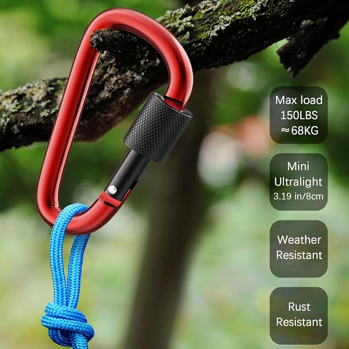 sprookber 3" Locking Carabiners | Keychain Carbineers D Ring Key Clip Spring Snap Hook for Multi-Usage | Set of 8