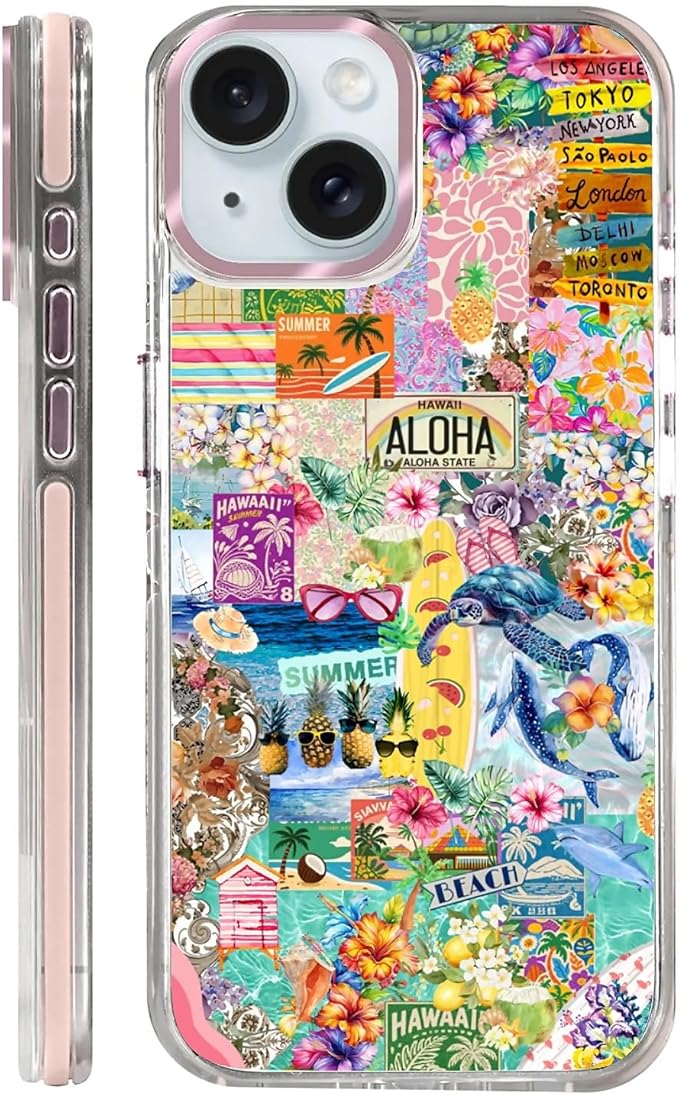 Case for iPhone 15,[Compatible with MagSafe],Hawaii Aloha Cover Coastal Beach Collage Phone Case Design，for Women Girls Magnetic Clear Cover - Slim, Sleek, & Shockproof Protection