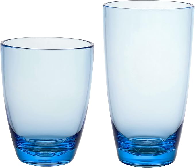 KLIFA- ETON- 15.2 & 20.8 ounce, Acrylic Tumbler & Highball Drinking Glasses Set, BPA-Free, Stackable Plastic Drinkware, Dishwasher Safe Cups, Blue