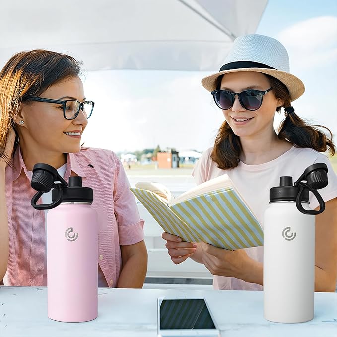 Sports Water Bottle 32oz, Insulated Water Bottle with Handle,Stainless Steel,Simple Modern,Suitable for Travel, School, Boy, Girl(White)