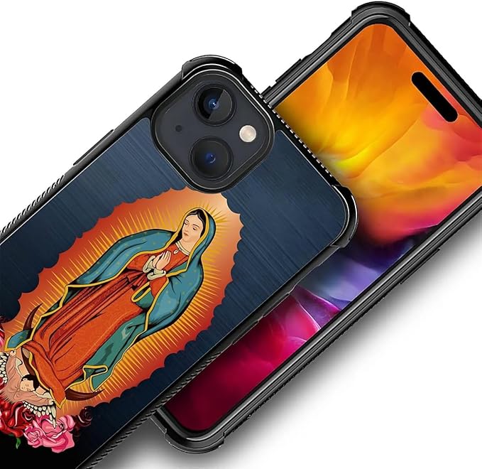 for iPhone 15 Case, Red Virgen Guadalupe Pattern Graphic Design Girl Boy Soft Silicone Hard Acrylic Shock Protection for iPhone 15