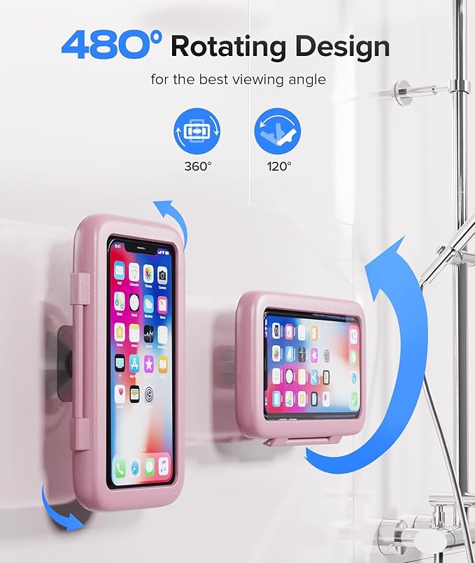 LC-dolida Shower Phone Holder Waterproof 480 Rotation Phone Stand Case Mount Compatible with iPhone 17 16 15 14 13 12 11 Plus Pro Max XS XR up to 6.8" Cell Phone