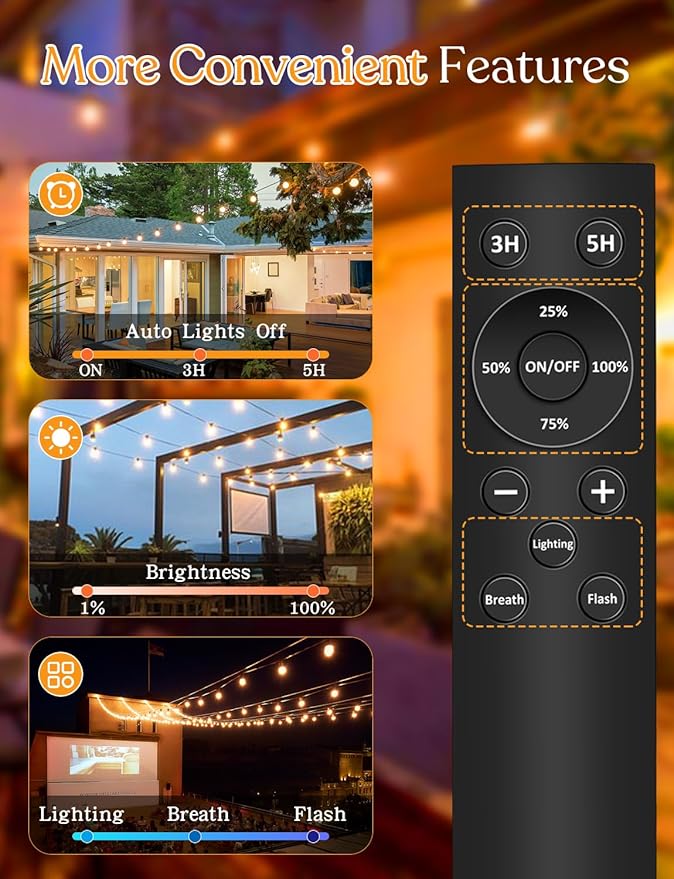 YOYONACY 200FT Outdoor Lights for Patio – Dimmable String Lights for Outside with Remote – LED Hanging Lihgts Waterproof Shatterproof ST38 Edison Bulbs for Backyard Cafe Bistro Porch Christmas Party