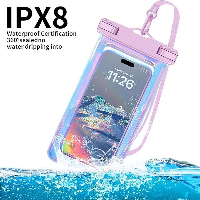 Up to 8.3" 2 Pack Iridescence Universal Waterproof Phone Pouch, Large Phone Waterproof Case Dry Bag, Protection Level: IP68, Outdoor Sports for Apple iPhone,Samsung,and More, Iridescence 2 Pack